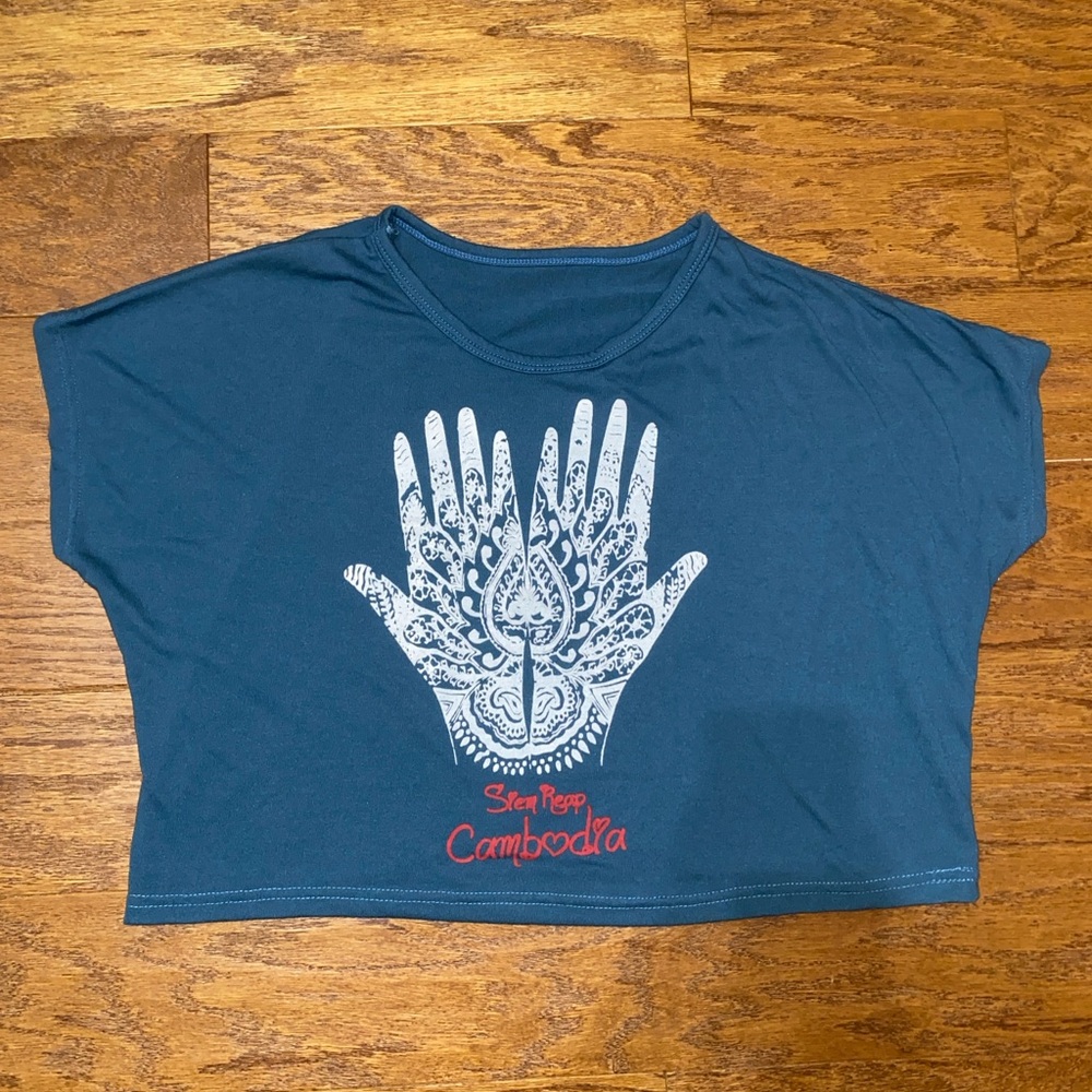 Boho hippy mandala hands Cambodia crop top tshirt